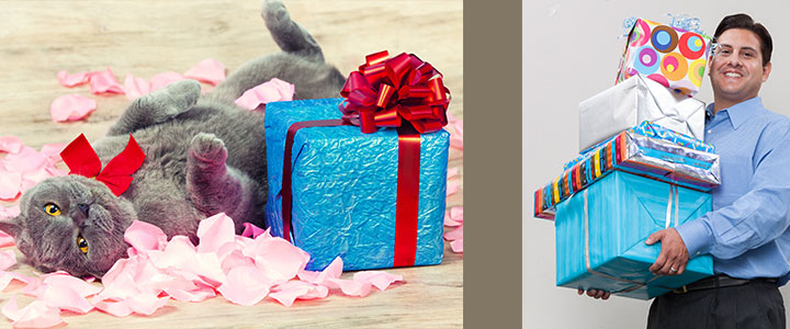 Seniors pets and family caregiver enjoying holiday and birthday and special occasions gifting services from SayvaServices.